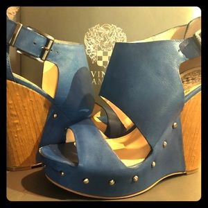 Vince Camuto royal blue authentic leather wedges